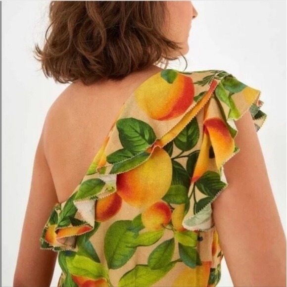Farm Rio Fruit Orchard One-Shoulder Ruffle Mini Dress Size Small - Picture 9 of 9